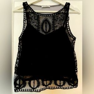 Black lace over tank short sleeve blouse